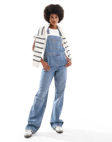 ASOS DESIGN Tall denim dungarees in mid blue - view 1