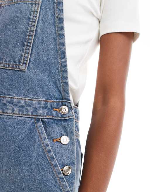 ASOS DESIGN Tall denim dungarees in mid blue, 3 of 4