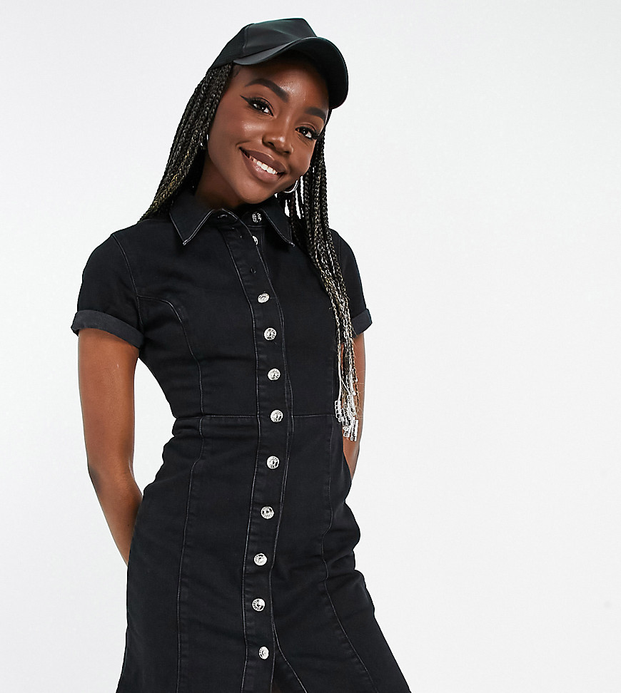 Asos Tall - Asos design tall denim fitted shirt dress in washed black