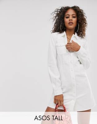 ASOS DESIGN Tall denim fitted western shirt dress in white