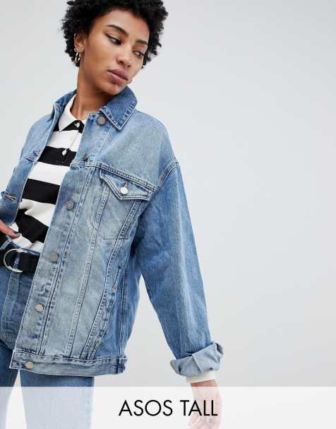 ASOS DESIGN Tall denim girlfriend jacket in midwash blue