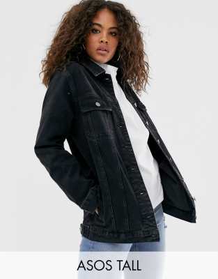 asos design denim girlfriend jacket in washed black