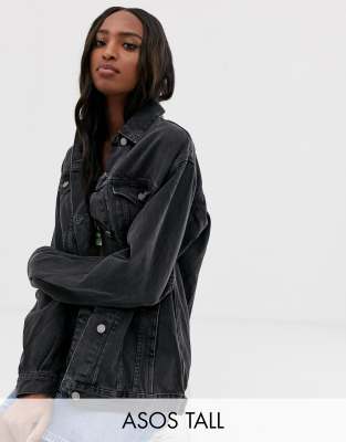 asos design denim girlfriend jacket in washed black