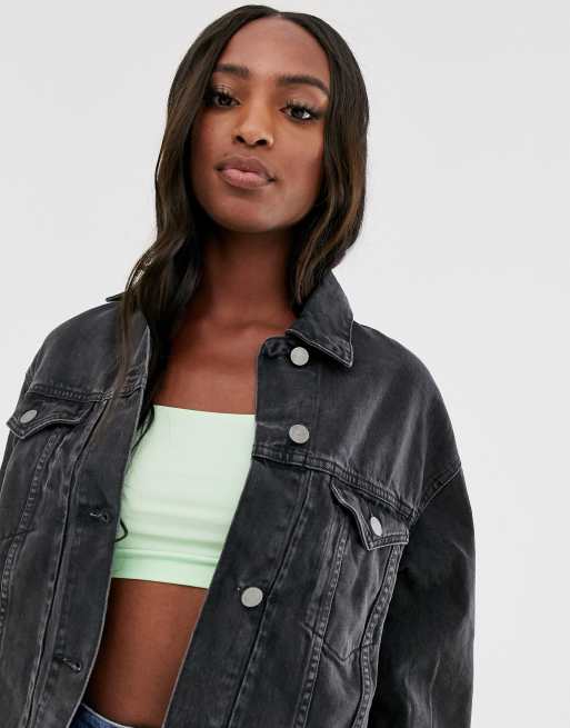 Asos design denim girlfriend store jacket in washed black