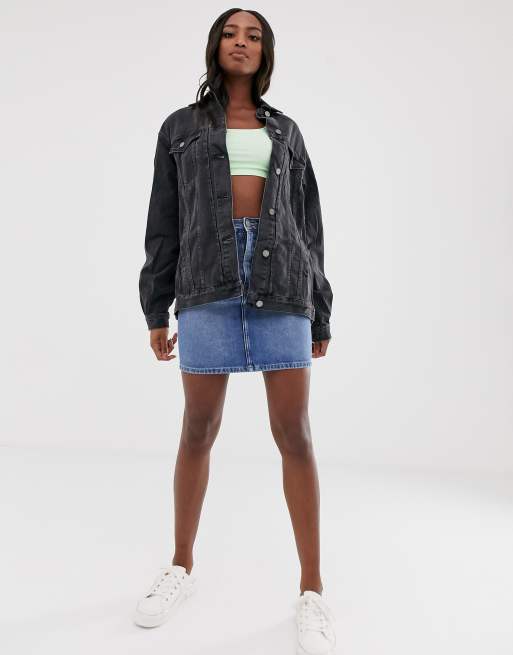 Asos design denim girlfriend jacket in washed black sale