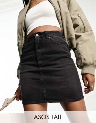 ASOS TALL ASOS DESIGN TALL DENIM HIGH WAIST MINI SKIRT IN BLACK