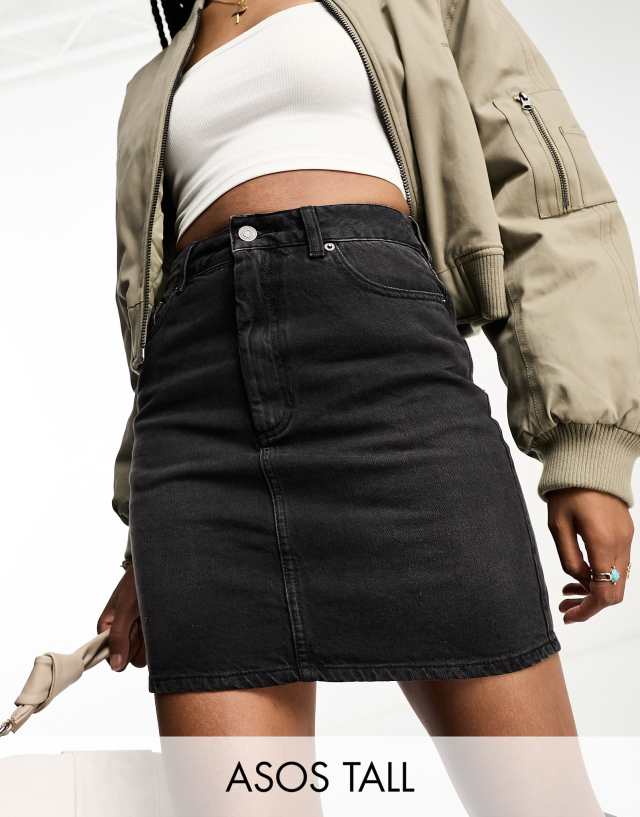 ASOS Tall - ASOS DESIGN Tall denim high waist mini skirt in black