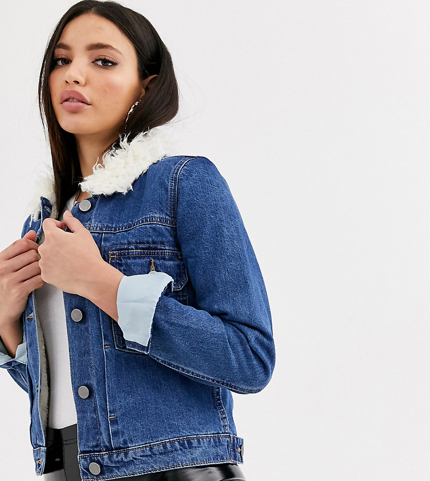 ASOS DESIGN Tall denim jacket with borg lining in blue