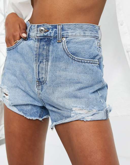 ASOS DESIGN Tall denim mid rise 'relaxed' shorts in midwash with