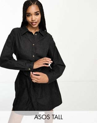 Asos Tall Asos Design Tall Denim Mini Dress With Belt In Black