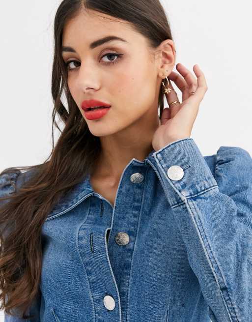 asos western denim dress ASOS DESIGN Tall denim mini western shirt dress with puff sleeve