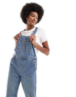 ASOS DESIGN Tall denim overalls in mid blue