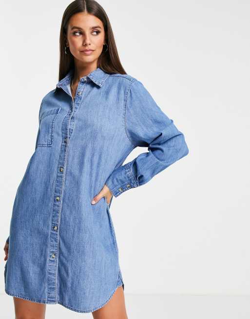 ASOS DESIGN Tall denim oversized shirt dress in midwash