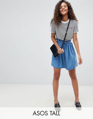 ASOS DESIGN Tall denim paperbag skirt in midwash blue | ASOS