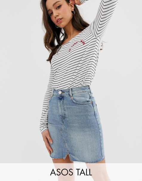 ASOS DESIGN Tall denim pelmet skirt in lightwash blue