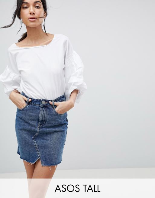 ASOS DESIGN Tall denim pelmet skirt in midwash blue