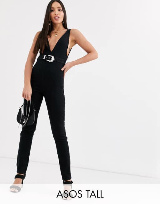 Denim store plunge jumpsuit