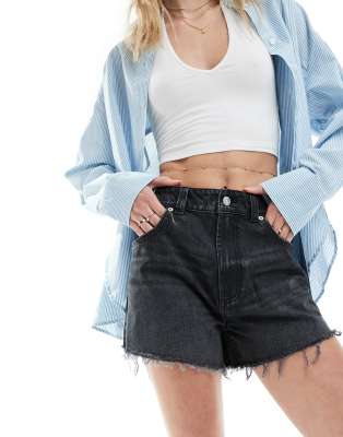 Asos Tall Asos Design Tall Denim Relaxed Shorts In Wash Black