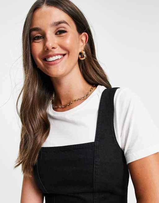 ASOS DESIGN Tall denim seamed fitted pinny dress in black, 3 of 4