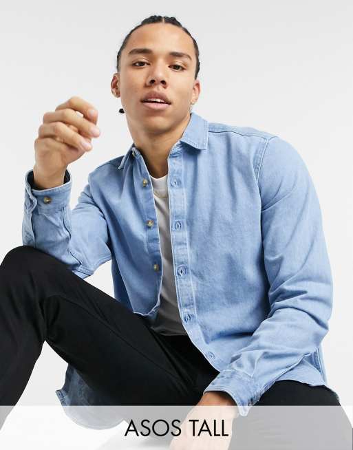 ASOS DESIGN Tall denim shacket in mid wash blue