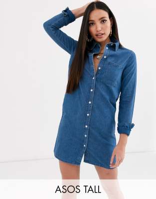 ASOS DESIGN Tall denim shirt dress in 