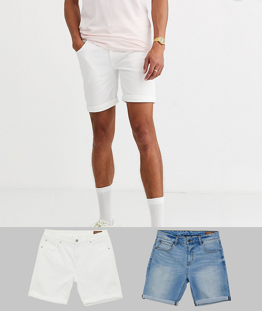 ASOS DESIGN Tall denim shorts in skinny white & light wash with abrasions-Multi