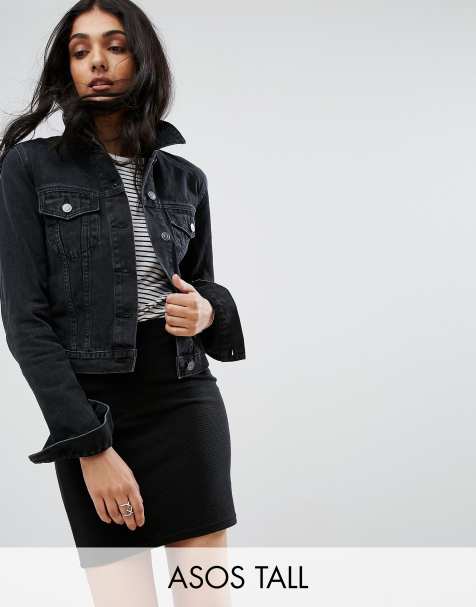 ASOS DESIGN Tall denim shrunken jacket in washed black