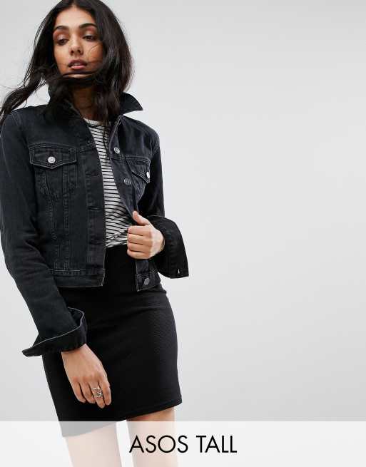 ASOS DESIGN Tall denim shrunken jacket in washed black | ASOS