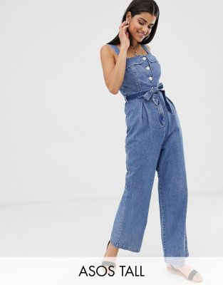 square neck denim jumpsuit