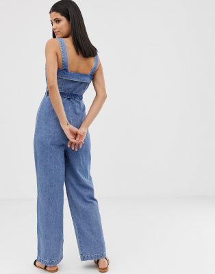 square neck denim jumpsuit