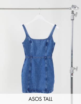 denim square neck dress