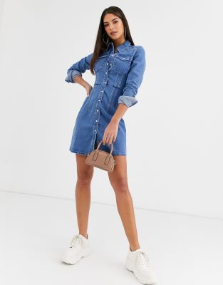 denim dress and trainers