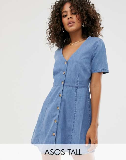 Medium Wash Denim Mock Neck Dress