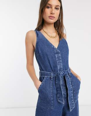 denim v neck jumpsuit
