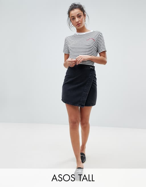 ASOS DESIGN Tall denim wrap skirt in washed black | ASOS