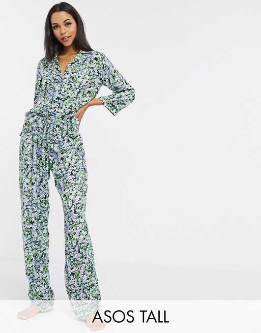 ASOS DESIGN Tall ditsy floral traditional pyjama set in 100% modal