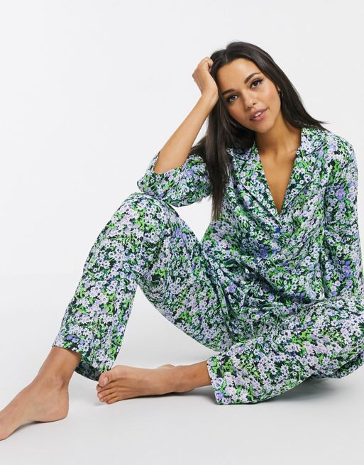 ASOS DESIGN ditsy floral traditional pyjama set in 100% modal