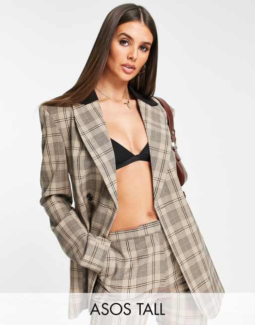 ASOS DESIGN Tall - Dobbeltradet blazer med brune tern