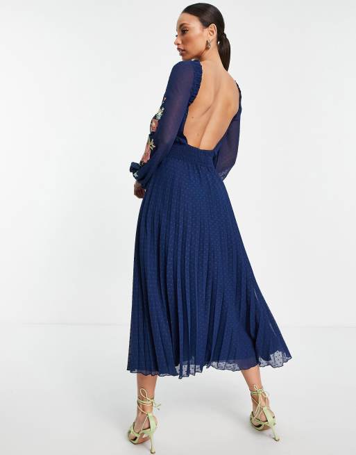 Asos pleated midi dress with ruffle open clearance back