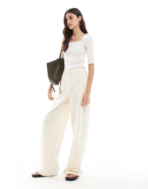 ASOS DESIGN Tall tailored relaxed straight leg trousers in cream