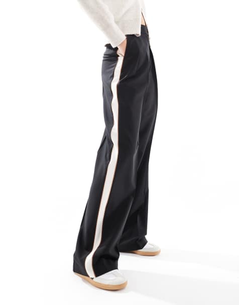 ASOS DESIGN Tall tailored relaxed trousers with contrast piping in black