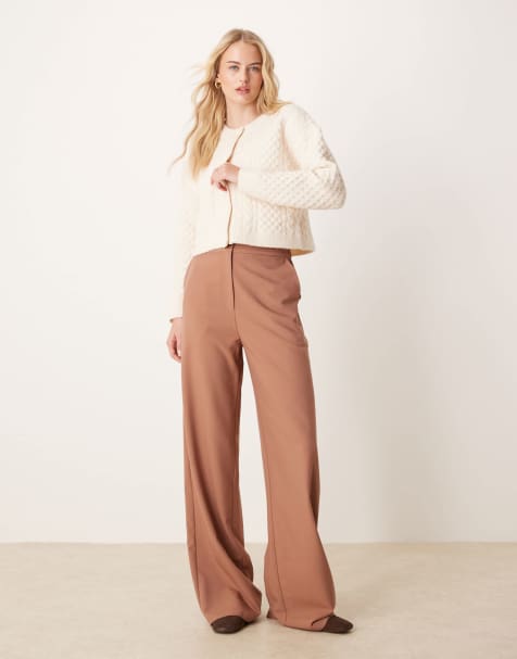 ASOS DESIGN Tall tailored relaxed straight leg trousers in apricot