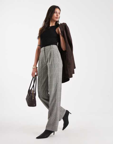 ASOS DESIGN Tall – Dopasowane spodnie w kratkę z podwyższonym stanem i zakładkami - view 1