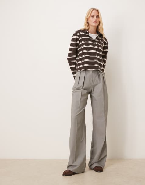 ASOS DESIGN Tall tailored wide leg trousers with pleat detail in grey