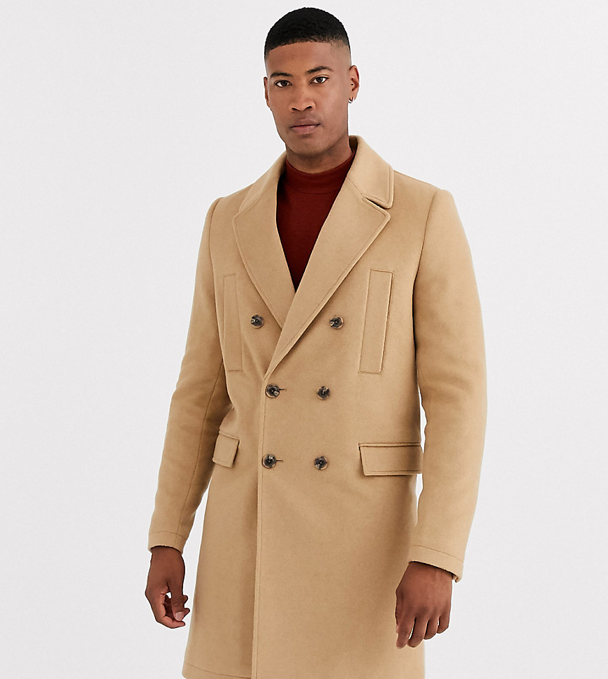 ASOS DESIGN Tall - Double breasted jas van wolmix in beige-Bruin