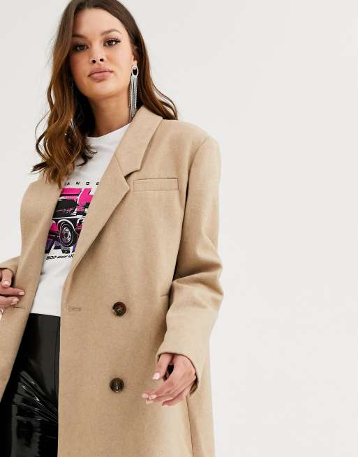 Stradivarius double breasted tailored coat in camel