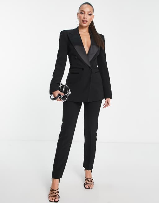 ASOS DESIGN Tall double breasted tux suit blazer in black, 3 of 4