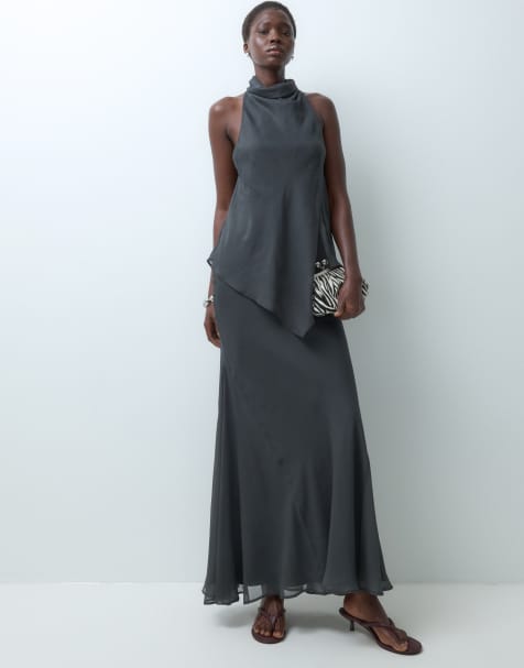 ASOS DESIGN Tall double layer maxi dress in charcoal - view 1