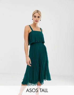 asos design double layer pleated cami midi dress