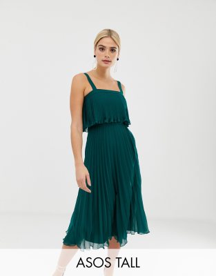 double layer pleated cami midi dress